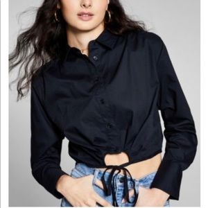 Black long sleeve button up crop top